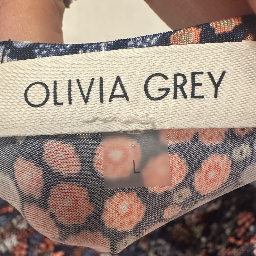 Olivia Grey Sleeveless Wide-Leg Jumpsuit L Navy Multi Dot Print V-Neck - Picture 5 of 11